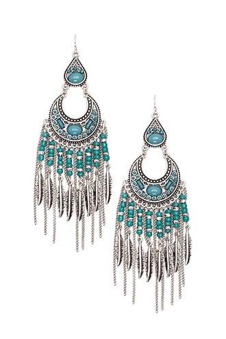 Forever21 Etched Faux Gem & Feather Drop Earrings