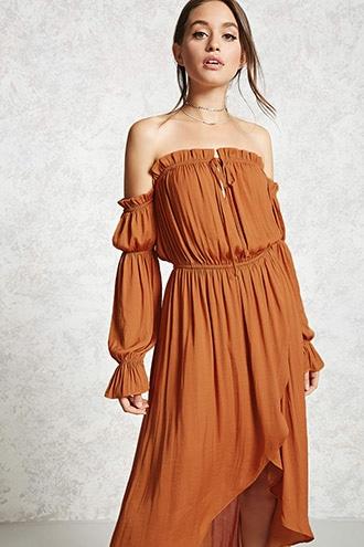 Forever21 Contemporary Satin Peasant Dress
