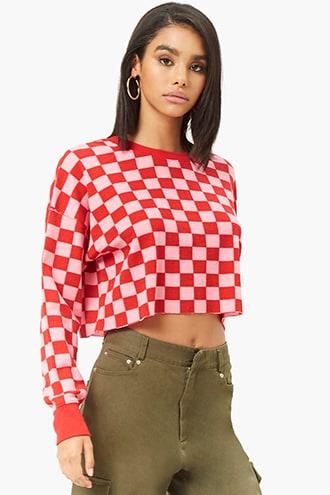 Forever21 Checkered Waffle-knit Top