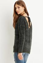 Forever21 Women's  Dark Olive Fuzzy Self-tie Sweater