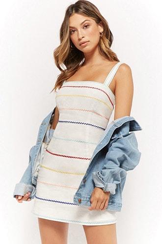 Forever21 Embroidered Multi-stripe Dress