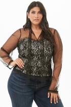 Forever21 Plus Size Sheer Crochet Lace Pussycat Bow Top