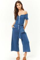 Forever21 Off-the-shoulder Chambray Jumpsuit