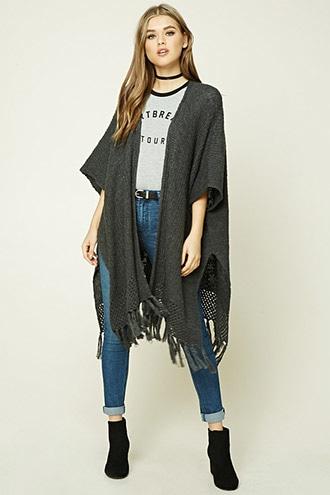 Forever21 Women's  Fringed Drape Front Cardigan