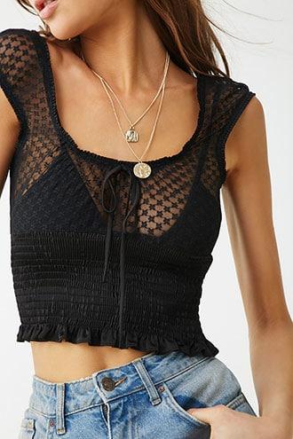 Forever21 Mesh Floral Smocked Top