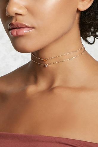 Forever21 Heart Rhinestone Choker Set