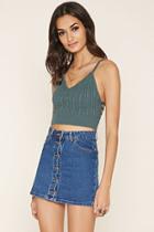 Forever21 Women's  Foliage Caged Cable Knit Crop Top
