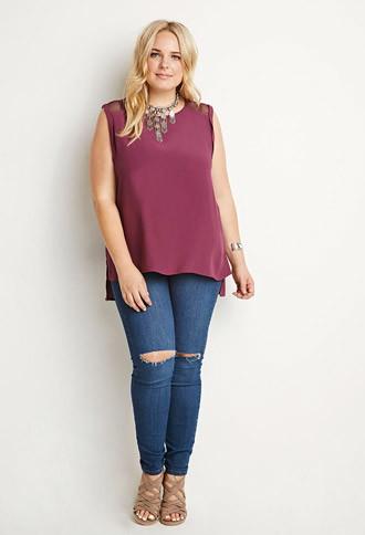 Forever21 Plus Mesh-paneled Top