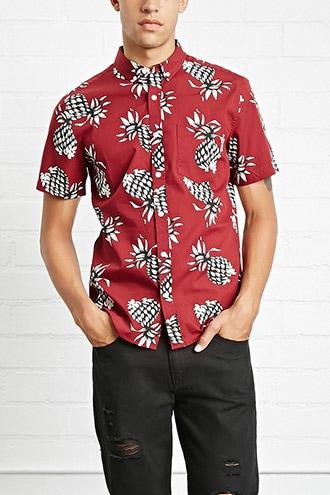 21 Men Men's  Pineapple Button-front Shirt