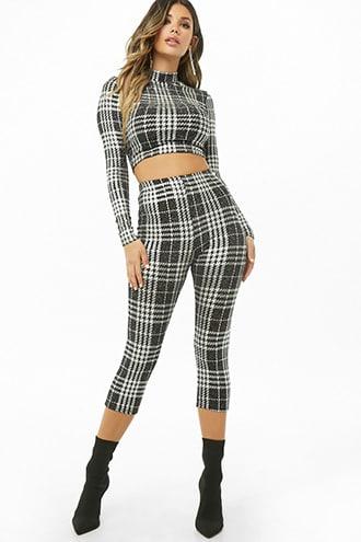 Forever21 Plaid Crop Top & Leggings Set