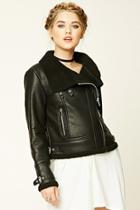 Forever21 Women's  Black Faux Fur-lined Moto Jacket