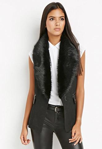 Love21 Faux Fur-collar Vest
