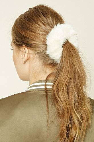 Forever21 Cream Faux Fur Hair Tie