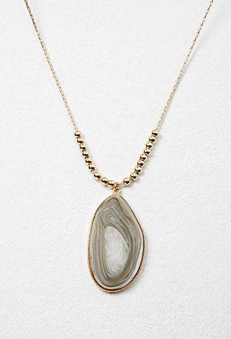 Forever21 Faux Stone Longline Necklace (gold/grey)