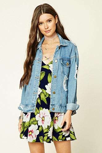 Forever21 Women's  Navy & Green Floral Cami Mini Dress