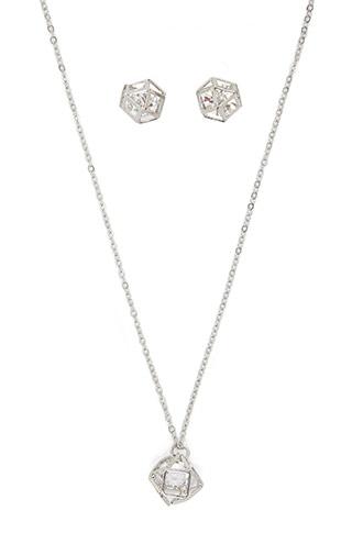 Forever21 Silver & Clear Geo Cutout Pendant Set