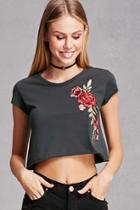 Forever21 Raw-cut Floral Cropped Tee