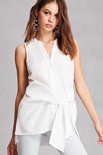 Forever21 Lush Self-tie Poplin Shirt
