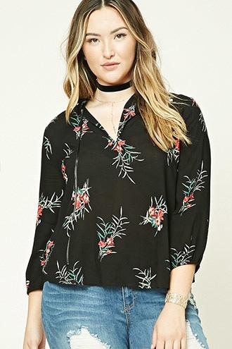 Forever21 Plus Women's  Black & Red Plus Size Floral Top