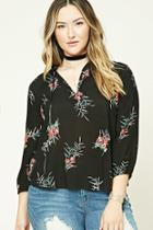 Forever21 Plus Women's  Black & Red Plus Size Floral Top