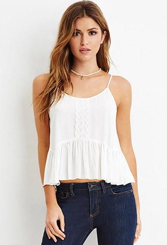 Forever21 Women's  Ivory Lace-paneled Cami