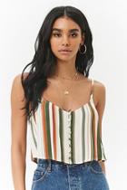 Forever21 Multicolor Striped Crepe Button-front Cropped Cami