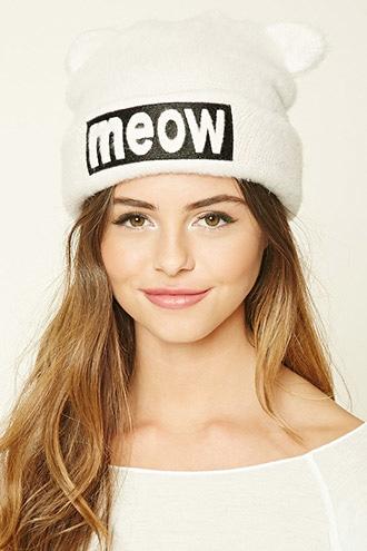 Forever21 Women's  Meow Fuzzy Knit Beanie