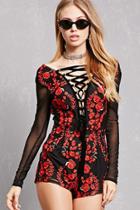 Forever21 Embroidered Lace-up Romper