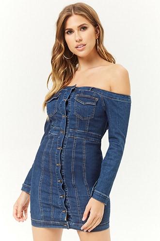 Forever21 Off-the-shoulder Denim Mini Dress