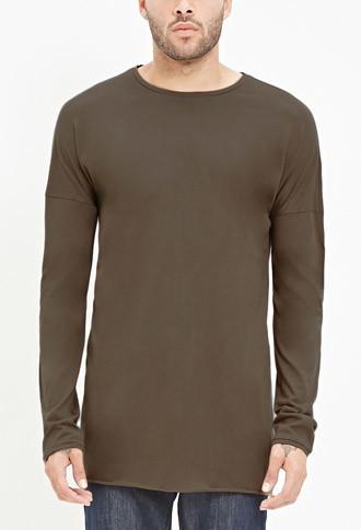 21 Men Men's  Raw-hem Longline Tee (olive)