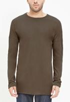 21 Men Men's  Raw-hem Longline Tee (olive)