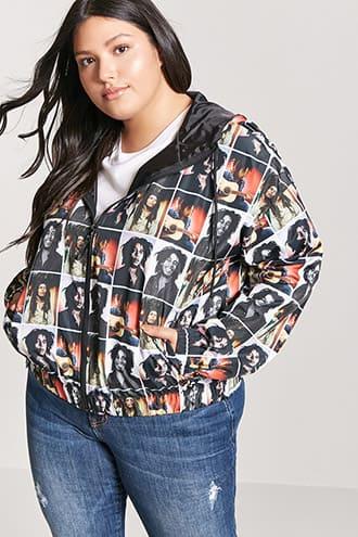 Forever21 Plus Size Bob Marley Woven Hooded Windbreaker Jacket