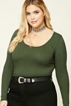 Forever21 Plus Women's  Green Plus Size Ribbed Knit Top