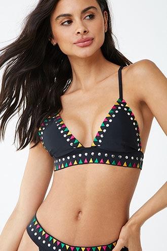 Forever21 Embroidered & Studded Triangle Bikini Top