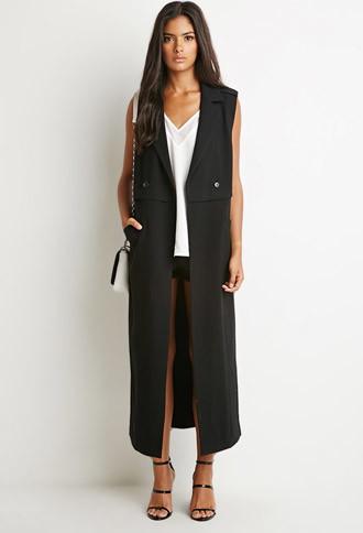 Forever21 Women's  Double-breasted Longline Vest (black)