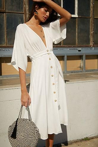 Forever21 Plunging Button-front Knee-length Dress