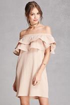Forever21 Women's  Taupe Off-the-shoulder Flounce Dress