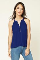 Forever21 Women's  Royal Zipper Front Boxy Top