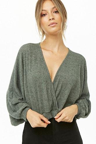 Forever21 Striped Balloon-sleeve Crop Top