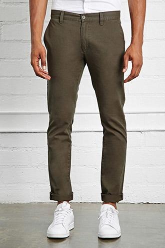 21 Men Men's  Olive Cotton Khaki Pants