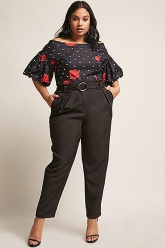 Forever21 Plus Size Polka Dot Top & Belted Pants Set