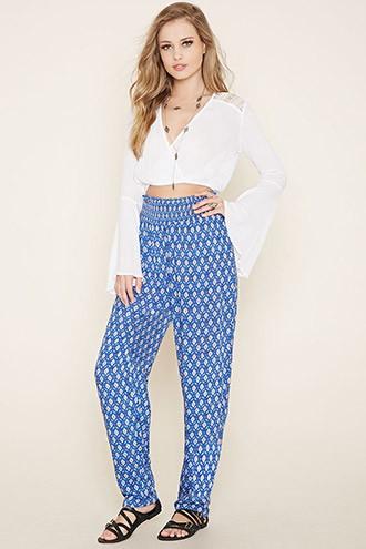 Forever21 Women's Smocked Diamond Print Pants