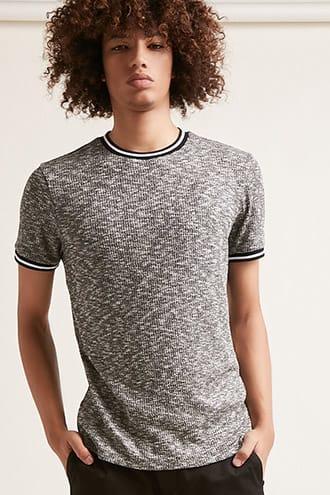 Forever21 Stripe-trim Marled Tee