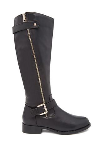 Forever21 Women's  Knee-high Faux Leather Boots (black)