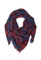 Forever21 Frayed Plaid Scarf (navy/red)