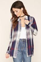Forever21 Women's  Navy & Red Plaid Button-front Shirt