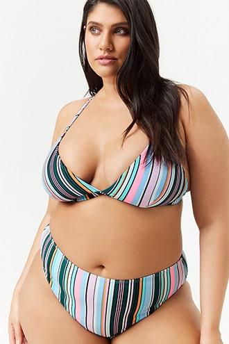 Forever21 Plus Size Variegated Striped Bikini Bottoms