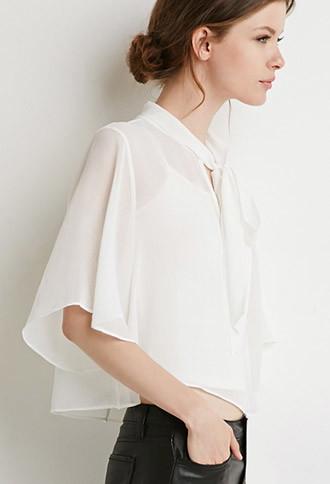 Love21 Self-tie Neck Cropped Blouse