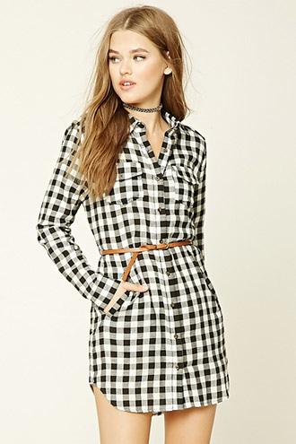Forever21 Women's  Black & White Buffalo Plaid Shirt Dress