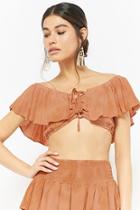 Forever21 Oil Wash Lace-up Crop Top